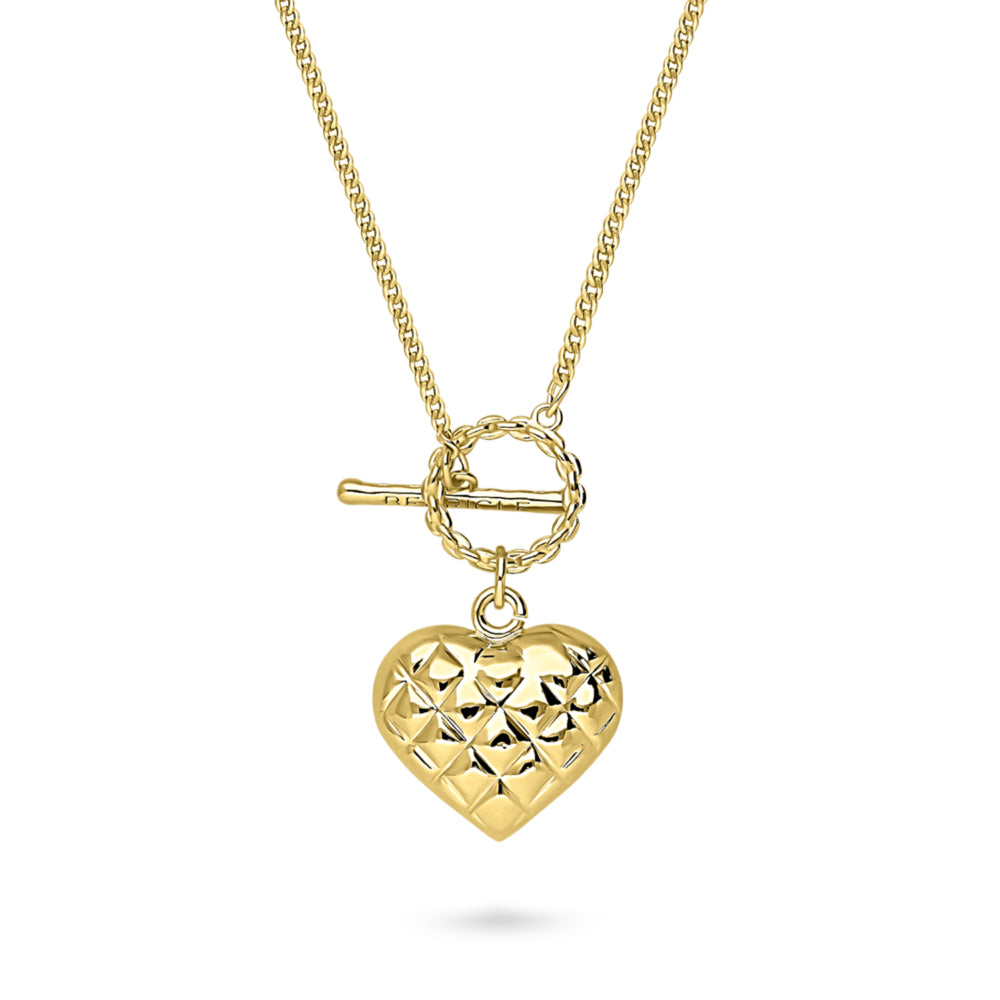 Front view of Heart Paperclip Chain Necklace, 2 Piece, Yellow Gold Flashed