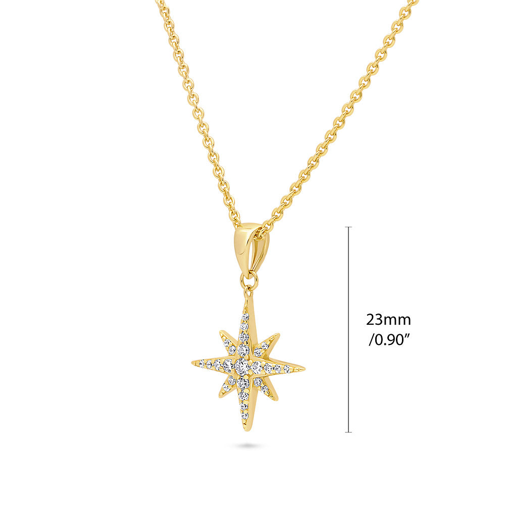 Front view of North Star CZ Necklace and Earrings in Sterling Silver, Yellow Gold Flashed