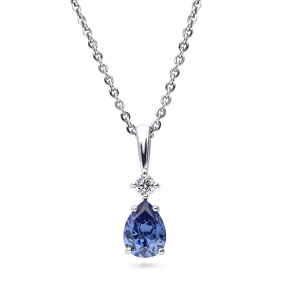 Solitaire 1ct Pear CZ Necklace in Sterling Silver