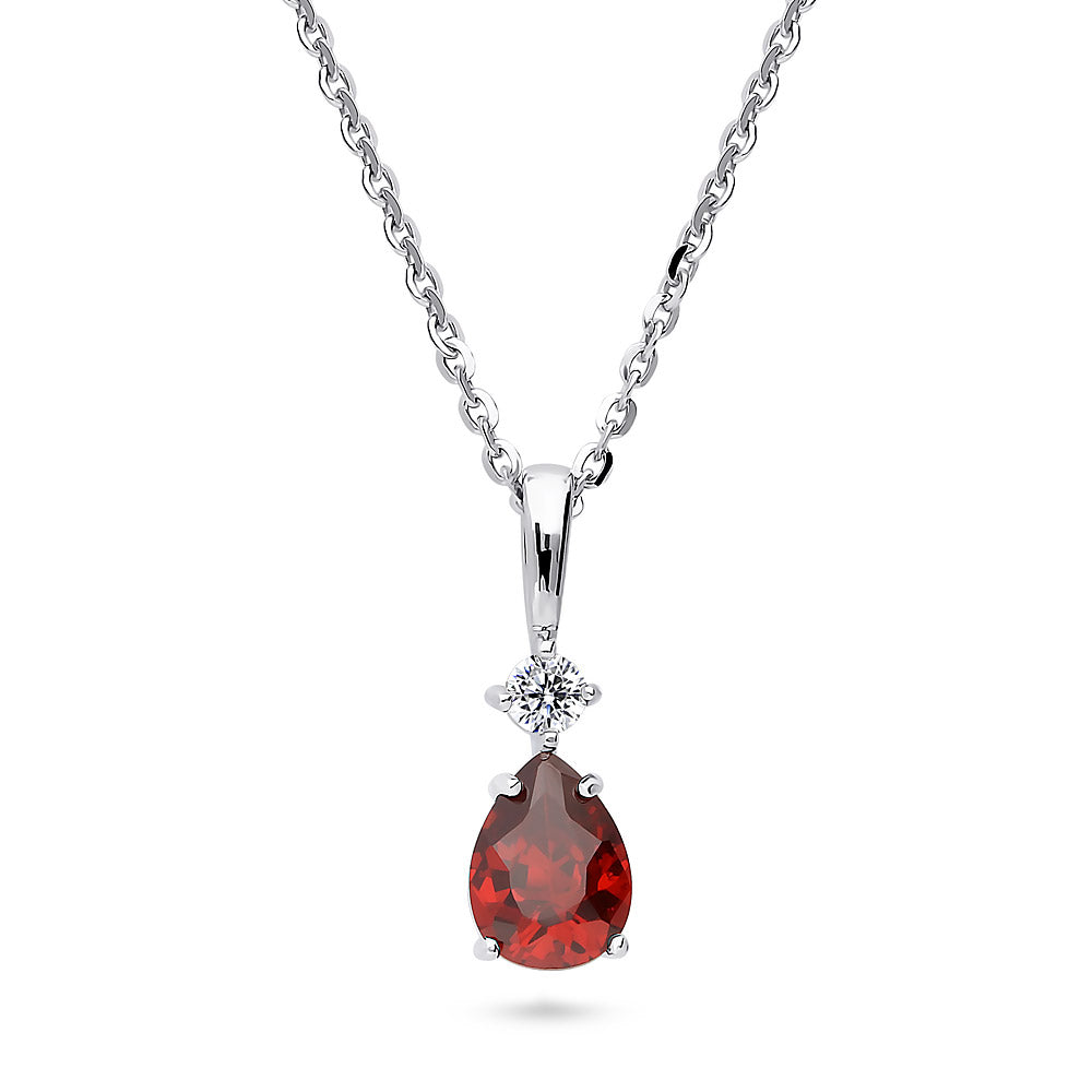 Solitaire Pear Necklace in Sterling Silver 1ct, Garnet Color