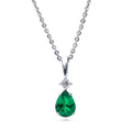 Solitaire Pear Necklace in Sterling Silver 1ct, Green Color