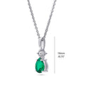 Front view of Solitaire Pear Necklace in Sterling Silver 1ct, Green Color