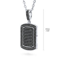 Front view of Dog Tag CZ Necklace, Rhodium Plated, Black Stone