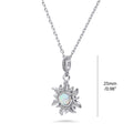 Front view of Sunburst Halo Simulated Opal CZ Necklace in Sterling Silver, Rhodium Plated