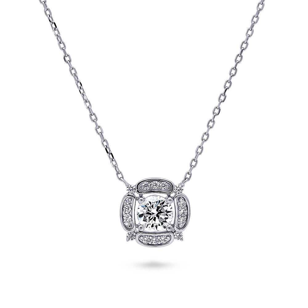 Flower Halo CZ Necklace in Sterling Silver, Clear Color