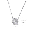 Front view of Flower Halo CZ Necklace in Sterling Silver, Clear Color