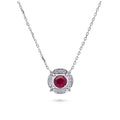 Flower Halo CZ Necklace in Sterling Silver, Ruby Color