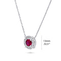 Front view of Flower Halo CZ Necklace in Sterling Silver, Ruby Color