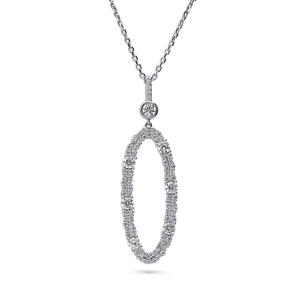 Open Oval Cluster CZ Necklace in Sterling Silver