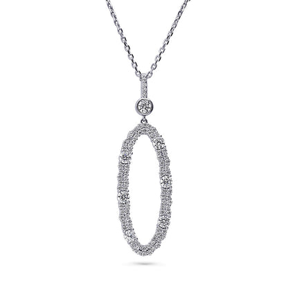 Open Oval Cluster CZ Necklace in Sterling Silver
