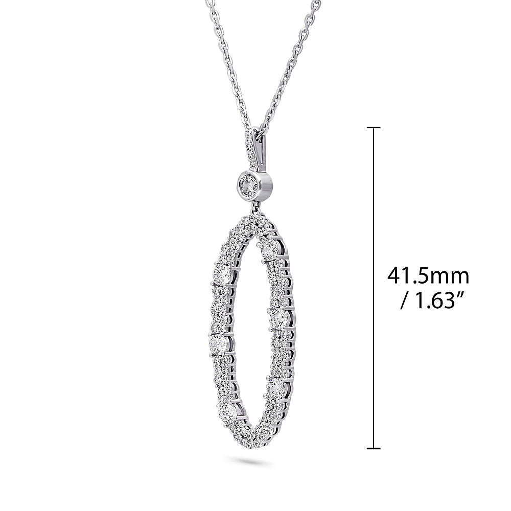 Front view of Open Oval Cluster CZ Necklace in Sterling Silver, 4 of 5