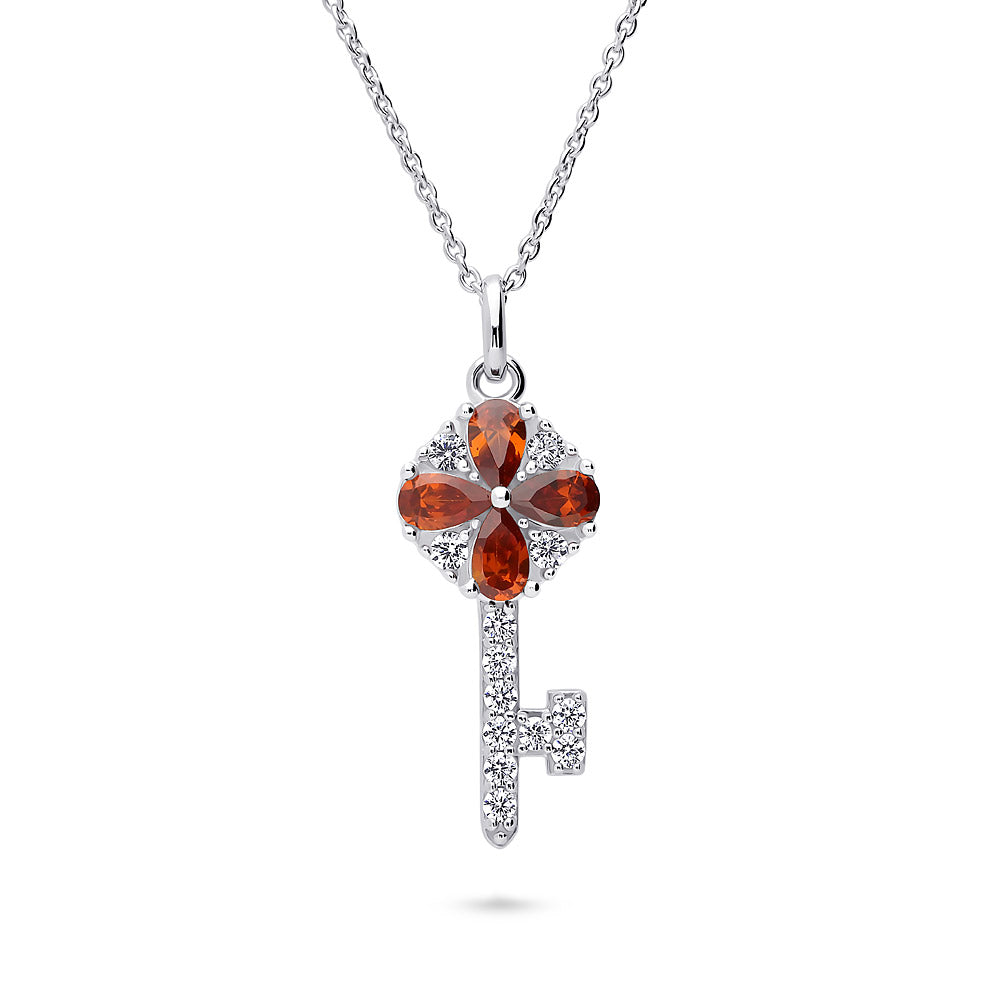 Key CZ Pendant Necklace in Sterling Silver