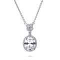 Halo Clover Oval CZ Necklace in Sterling Silver, Clear Color