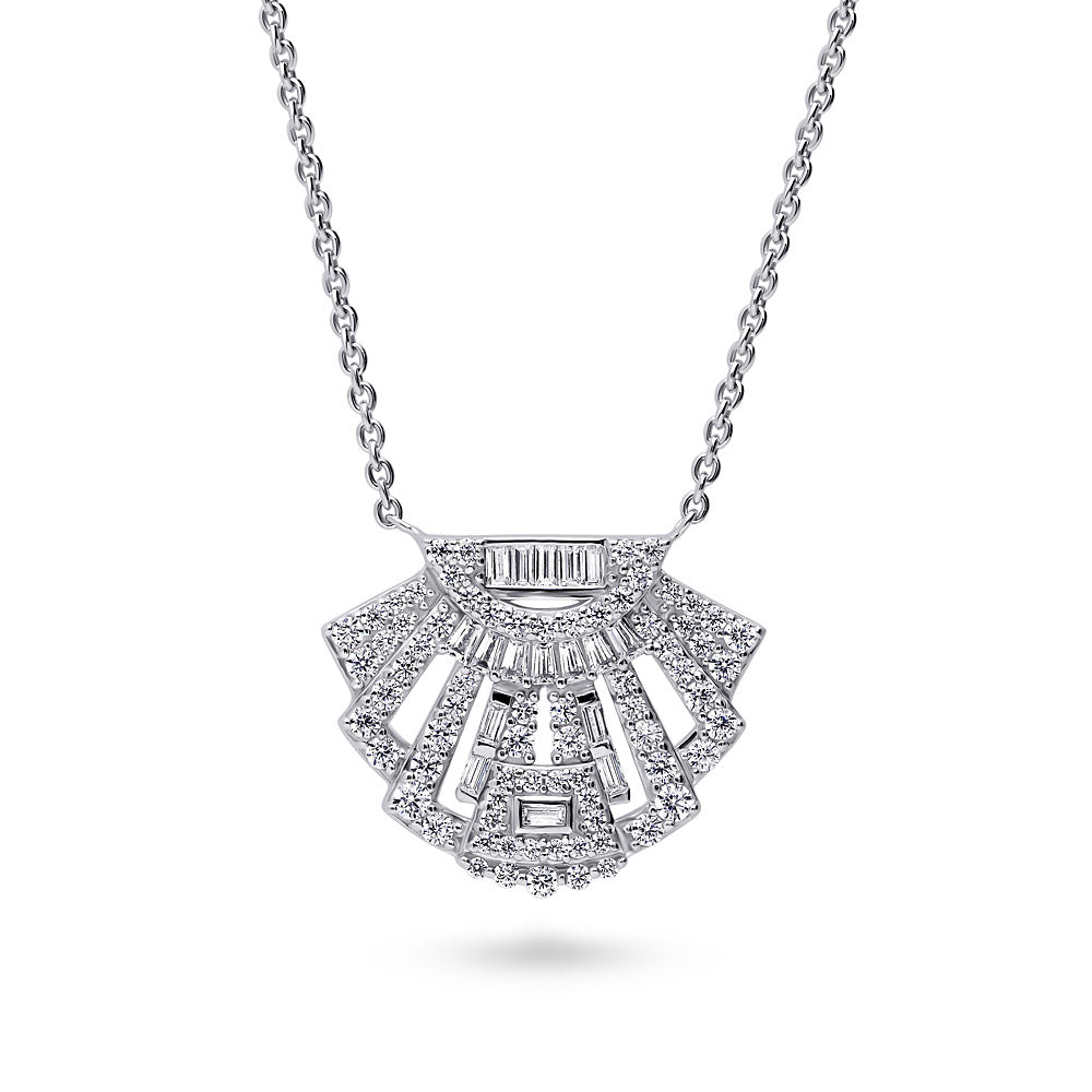 Art Deco CZ Pendant Necklace in Sterling Silver, 1 of 6