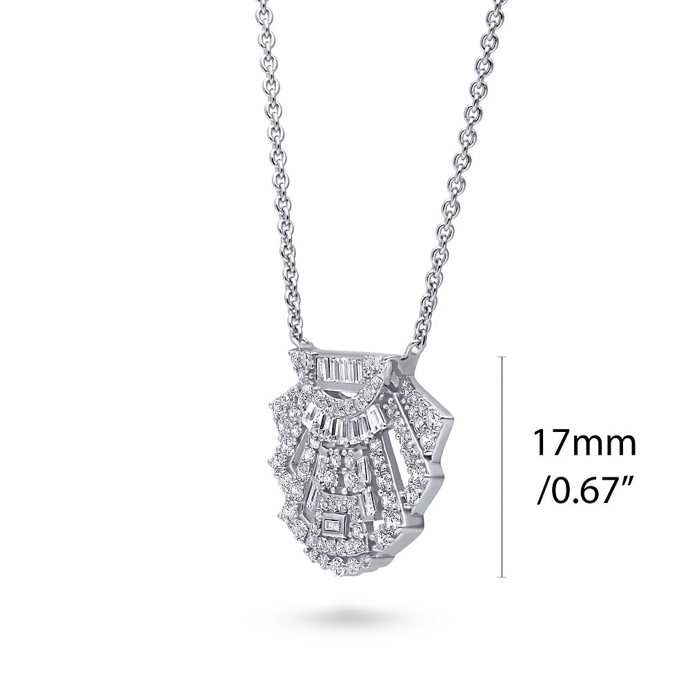Front view of Art Deco CZ Pendant Necklace in Sterling Silver, 3 of 6