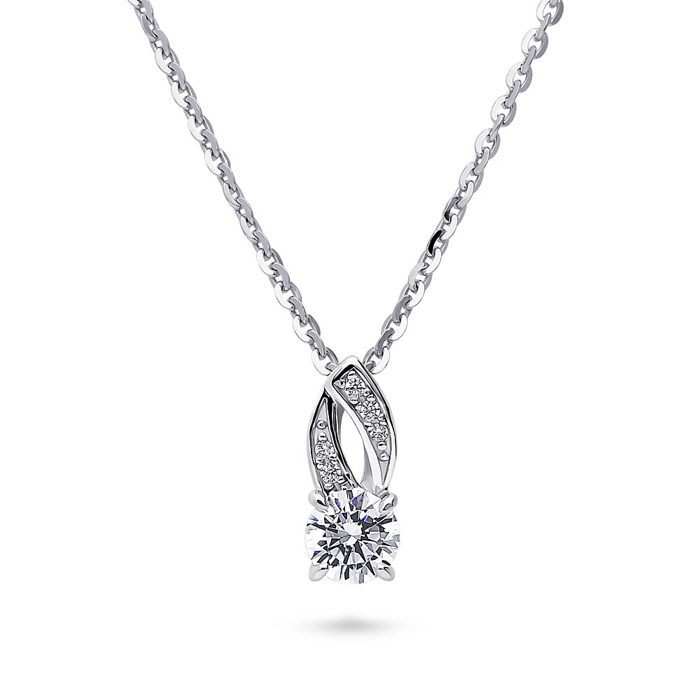 Woven CZ Pendant Necklace in Sterling Silver
