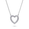 Open Heart CZ Necklace in Sterling Silver, Rhodium Plated