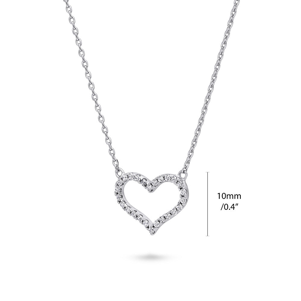 Front view of Open Heart CZ Necklace in Sterling Silver, Rhodium Plated