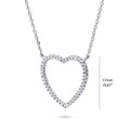 Front view of Open Heart CZ Necklace in Sterling Silver, Rhodium Plated