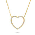 Open Heart CZ Necklace in Sterling Silver, Yellow Gold Flashed