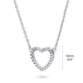 Front view of Open Heart CZ Necklace in Sterling Silver, Rhodium Plated