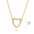 Front view of Open Heart CZ Necklace in Sterling Silver, Yellow Gold Flashed