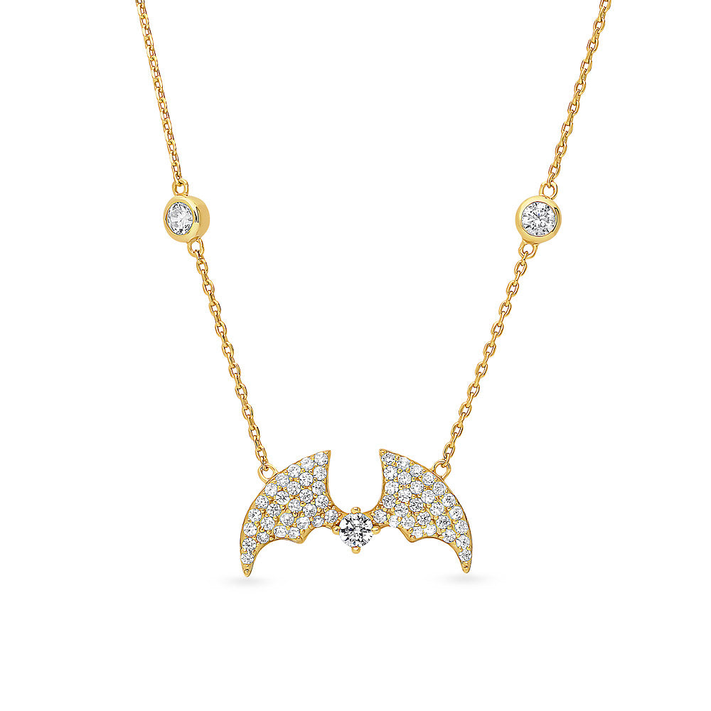 Bat CZ Necklace in Gold Flashed Sterling Silver