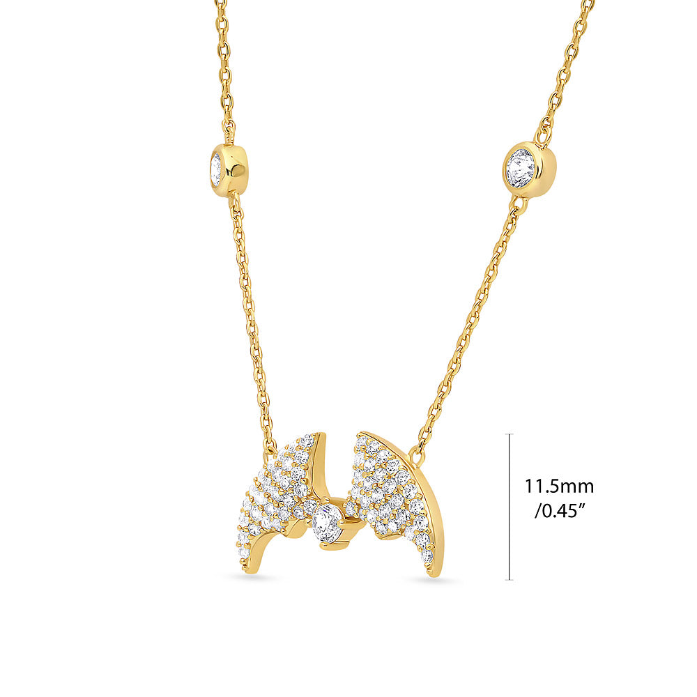 Front view of Bat CZ Necklace in Gold Flashed Sterling Silver, 3 of 4