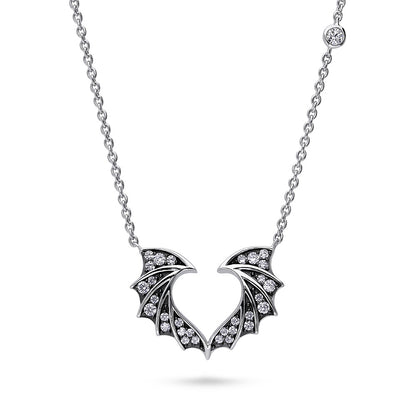 Bat Wings CZ Necklace and Earrings in Sterling Silver