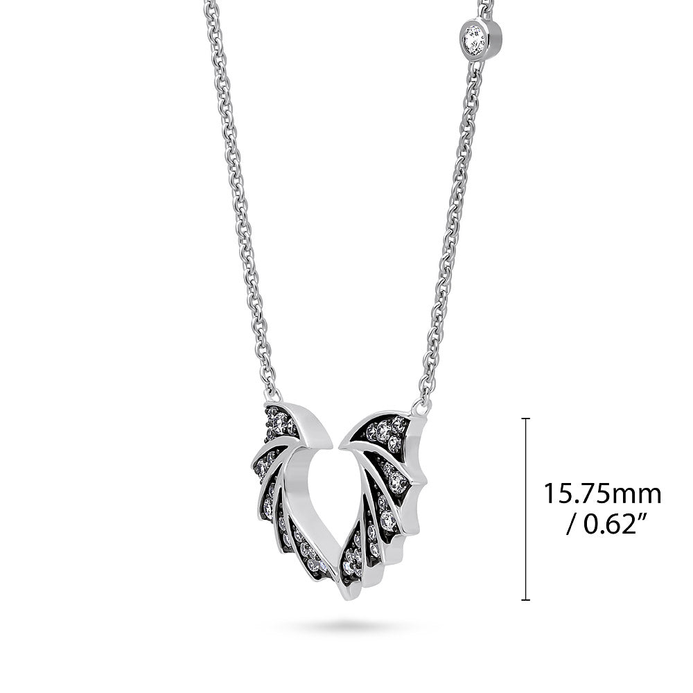 Front view of Bat Wings CZ Necklace and Earrings in Sterling Silver, 7 of 8