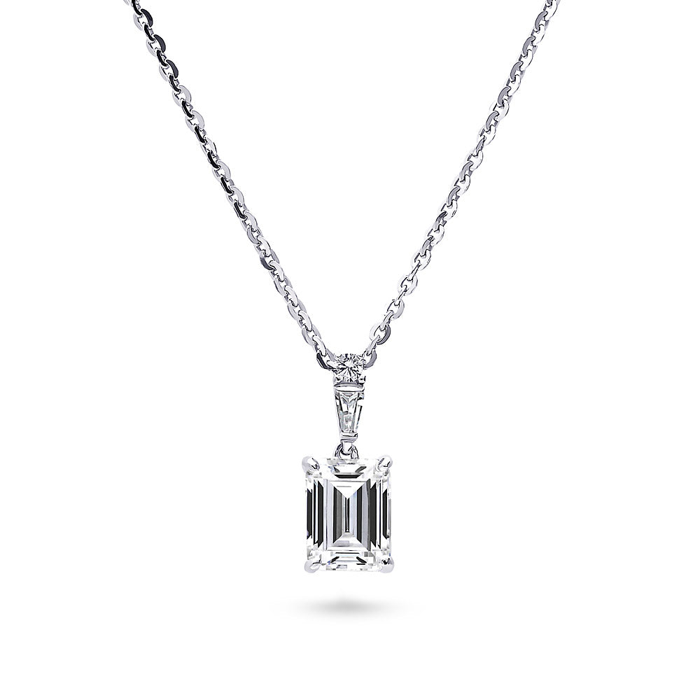 Solitaire 1.7ct Emerald Cut CZ Necklace in Sterling Silver, 1 of 4