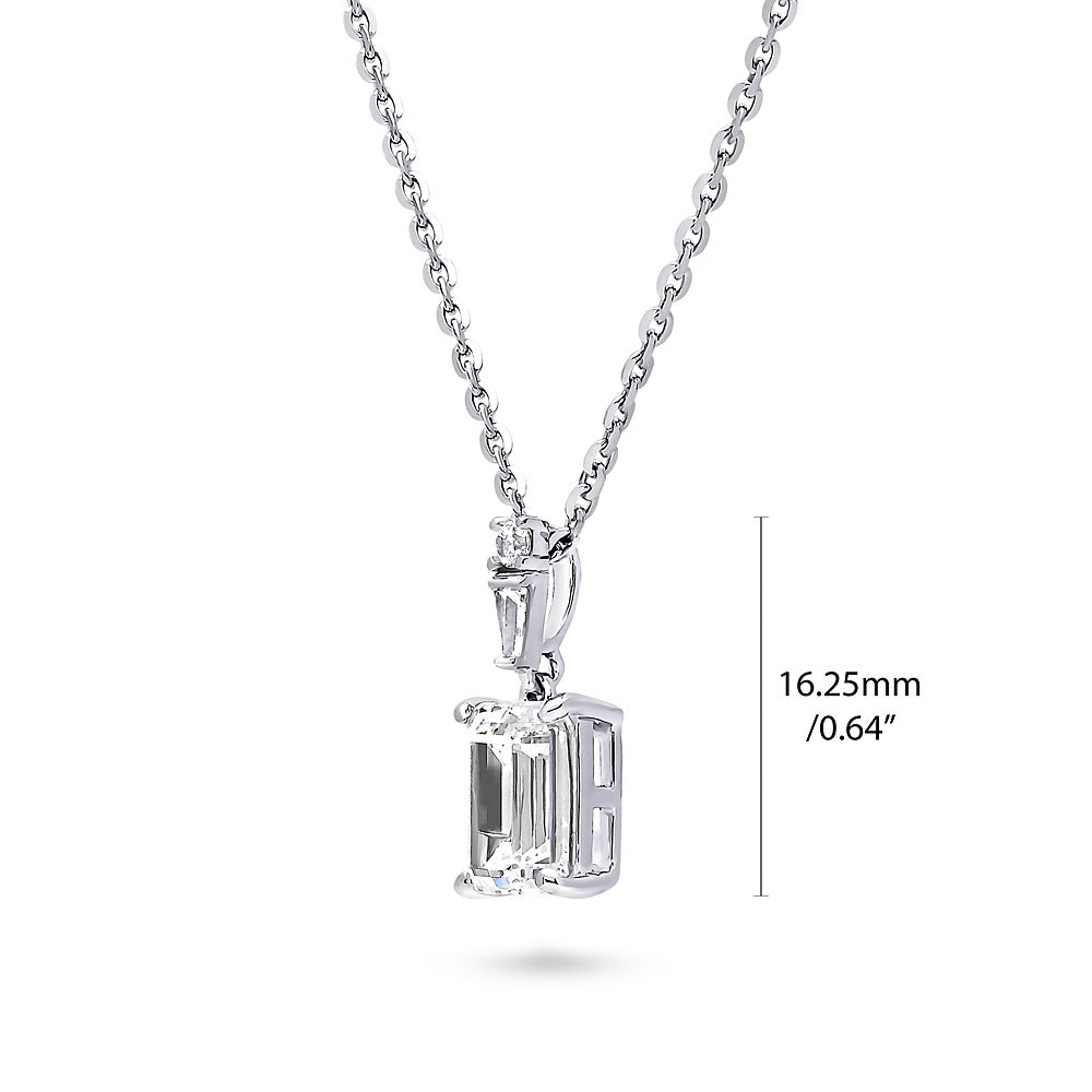 Front view of Solitaire 1.7ct Emerald Cut CZ Necklace in Sterling Silver, 3 of 4