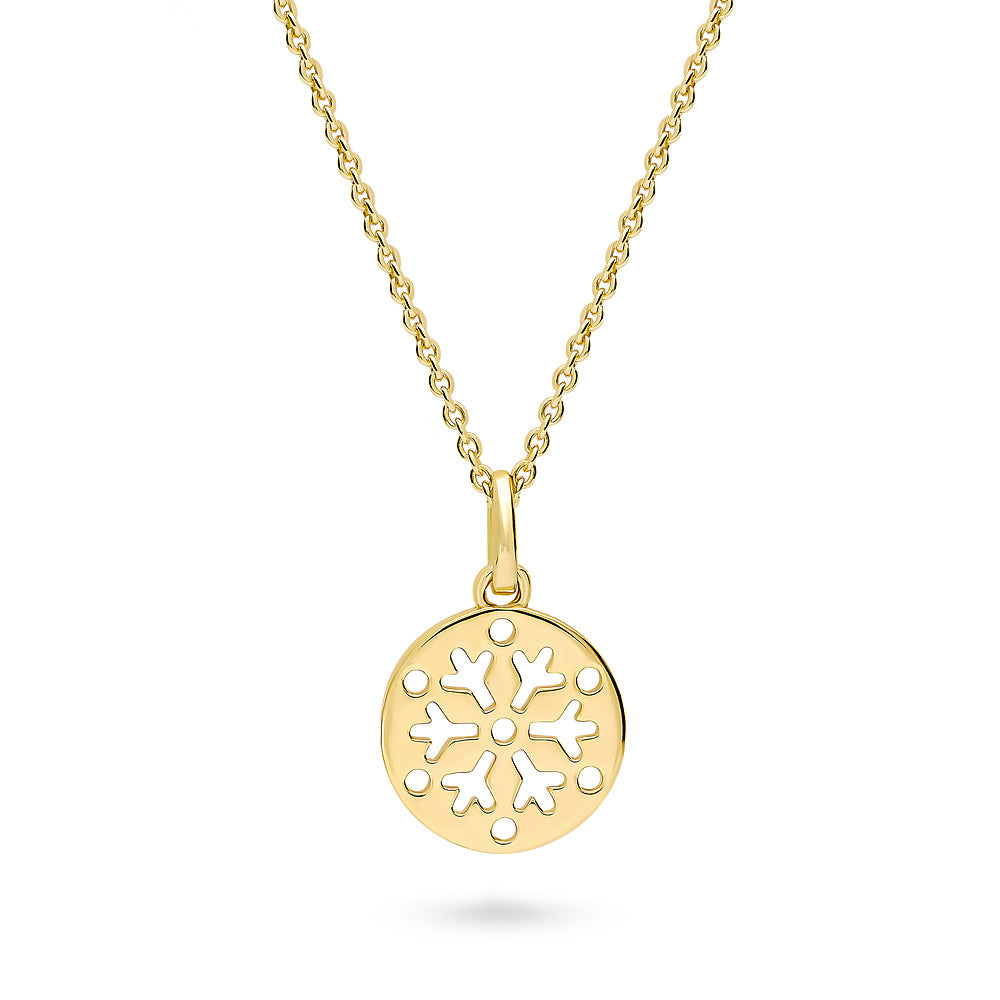 Snowflake Coin Necklace and Earrings in Sterling Silver, Yellow Gold Flashed