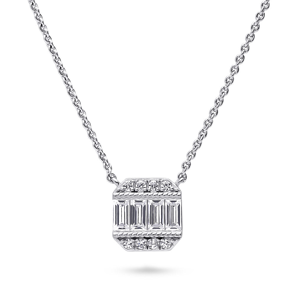 Art Deco CZ Pendant Necklace in Sterling Silver