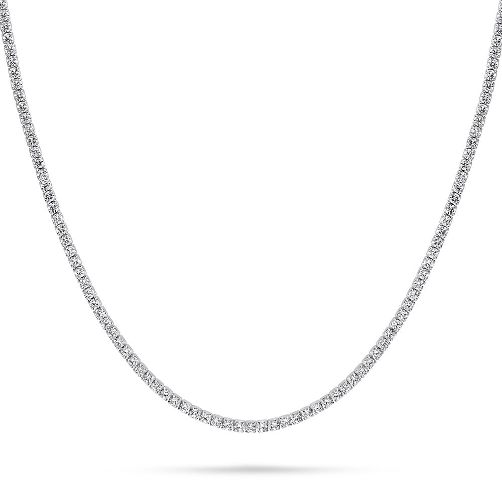 CZ Tennis Choker Necklace in Sterling Silver, Rhodium Plated, Clear