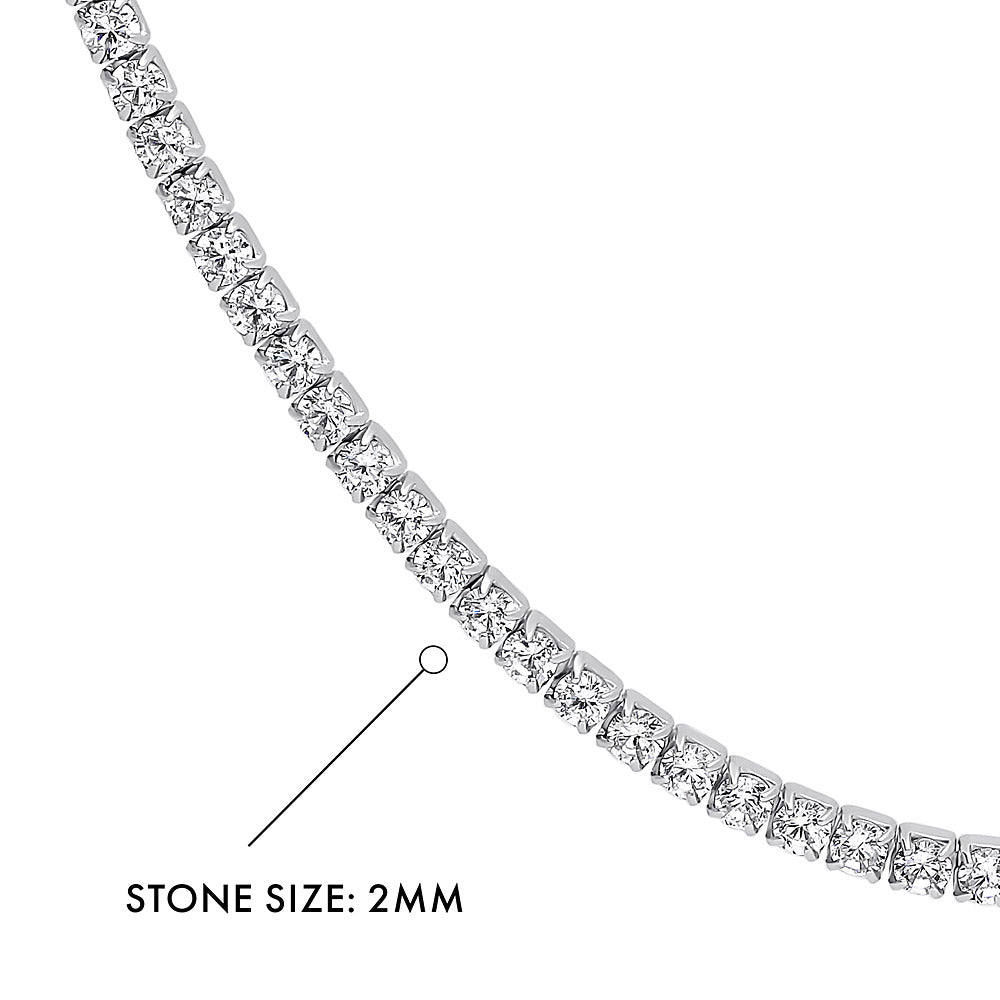 Angle view of CZ Tennis Choker Necklace in Sterling Silver, Rhodium Plated, Clear