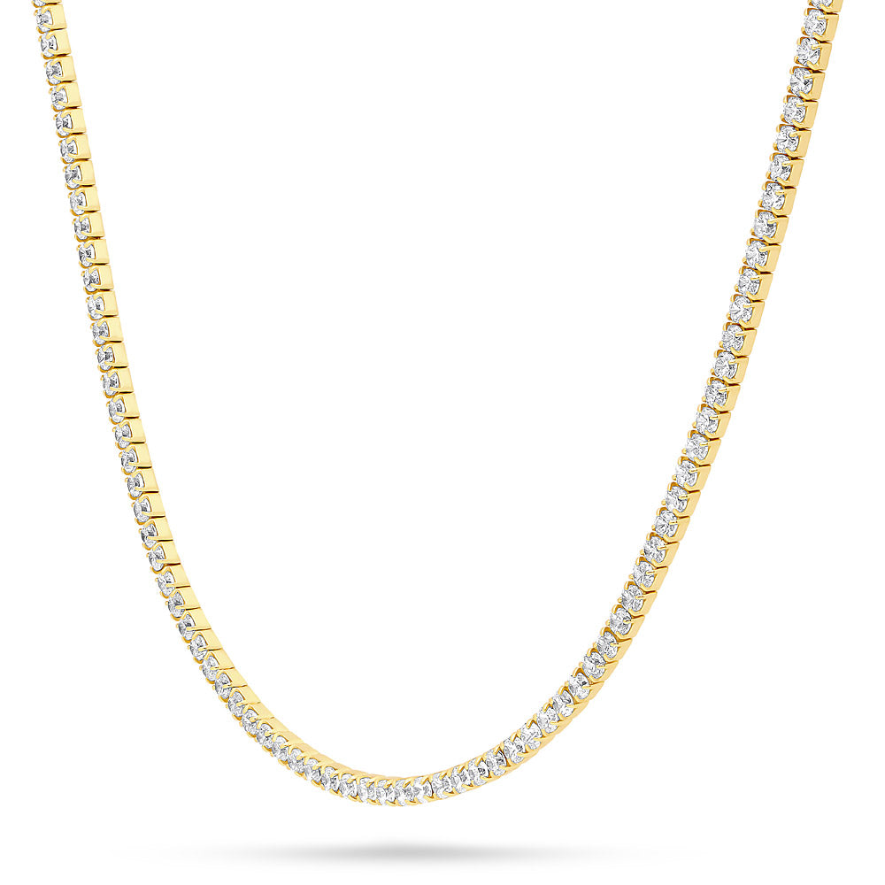 Front view of CZ Necklace and Bracelet in Sterling Silver, Yellow Gold Flashed, Clear