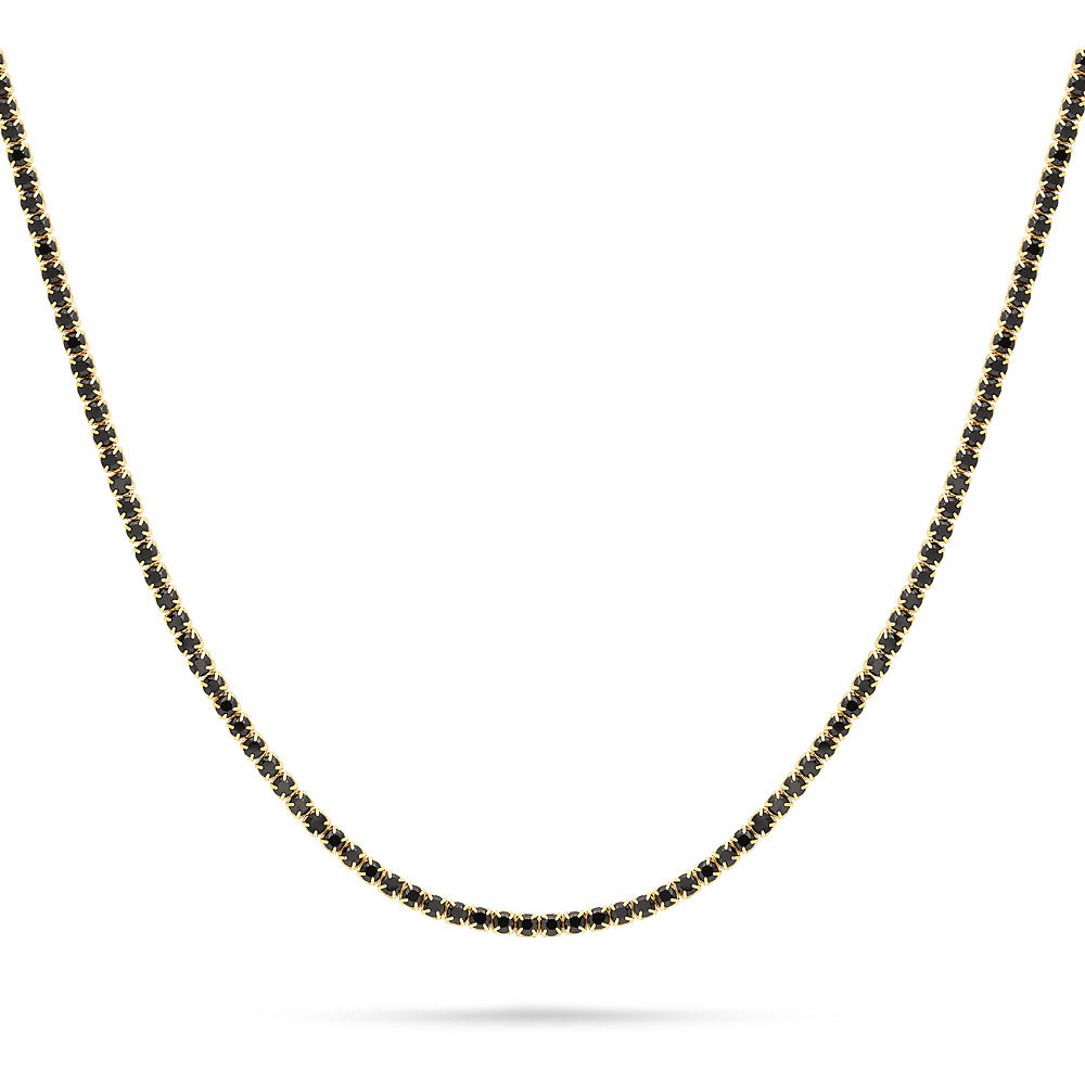 CZ Tennis Choker Necklace in Sterling Silver, Yellow Gold Flashed, Black