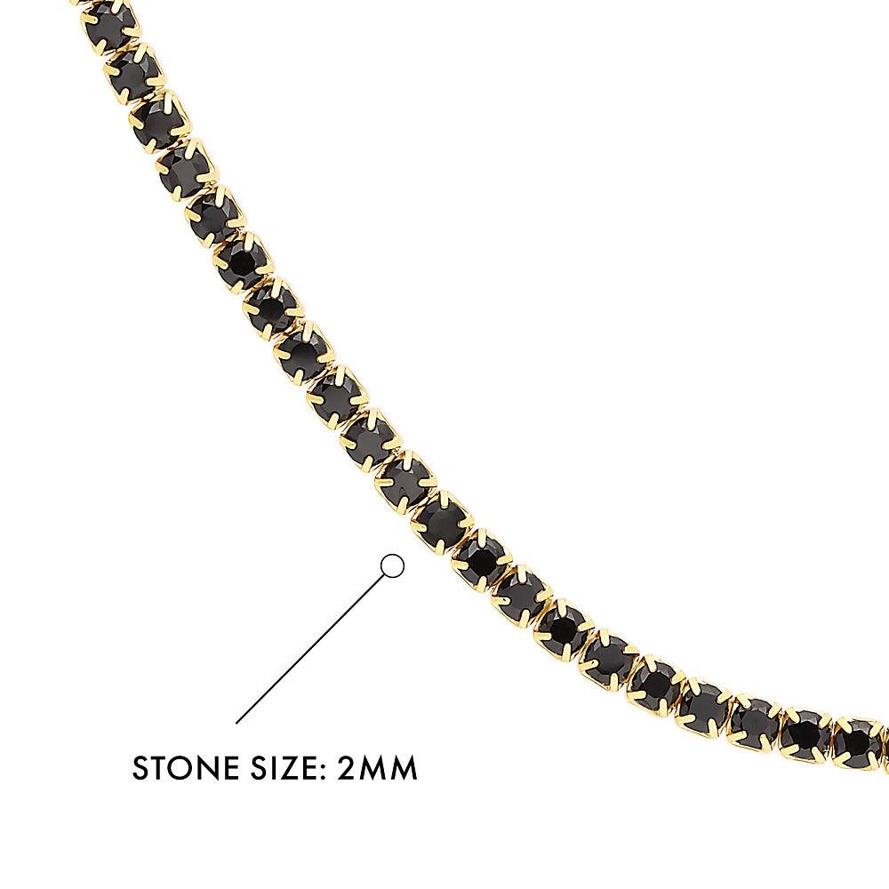 Angle view of CZ Tennis Choker Necklace in Sterling Silver, Yellow Gold Flashed, Black