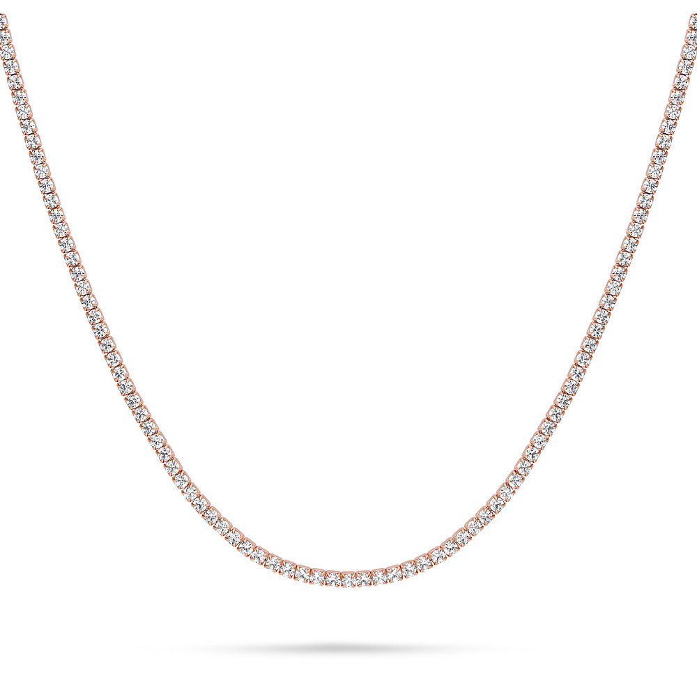 CZ Tennis Choker Necklace in Sterling Silver, Rose Gold Flashed, Clear