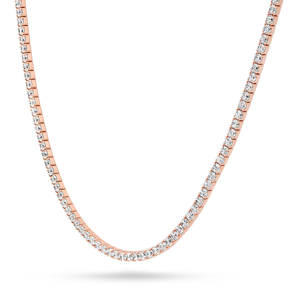 Front view of CZ Layered Tennis Choker Set in Gold Flashed Sterling Silver, 2-Piece Style 3