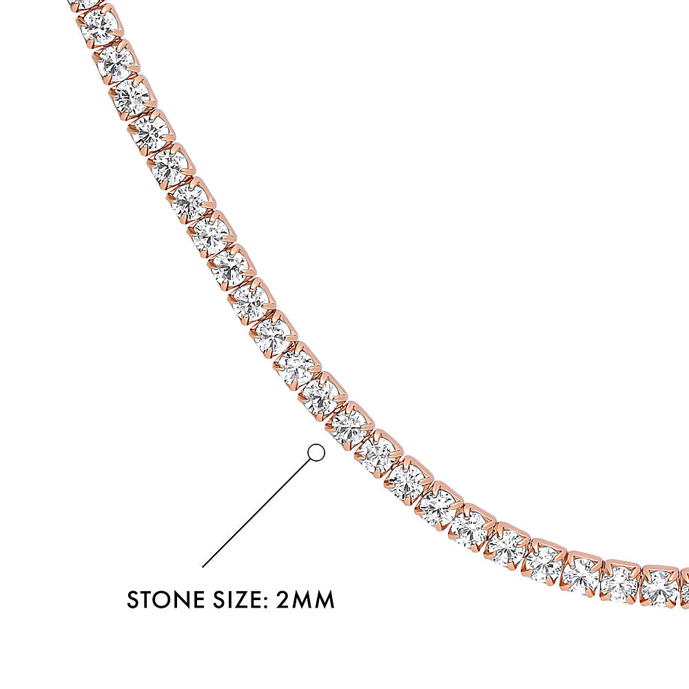 Angle view of CZ Tennis Choker Necklace in Sterling Silver, Rose Gold Flashed, Clear