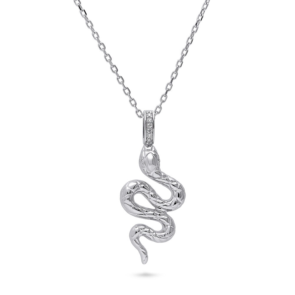 Snake CZ Medium Necklace in Sterling Silver, Rhodium Plated