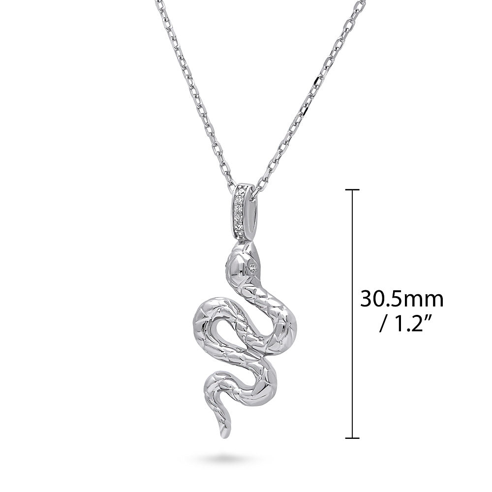 Front view of Snake CZ Medium Necklace in Sterling Silver, Rhodium Plated