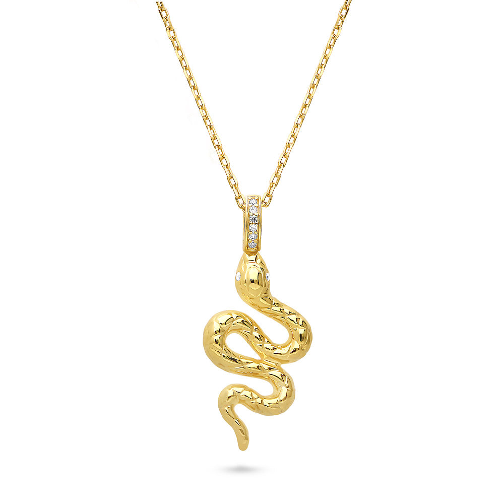 Snake CZ Medium Necklace in Sterling Silver, Yellow Gold Flashed