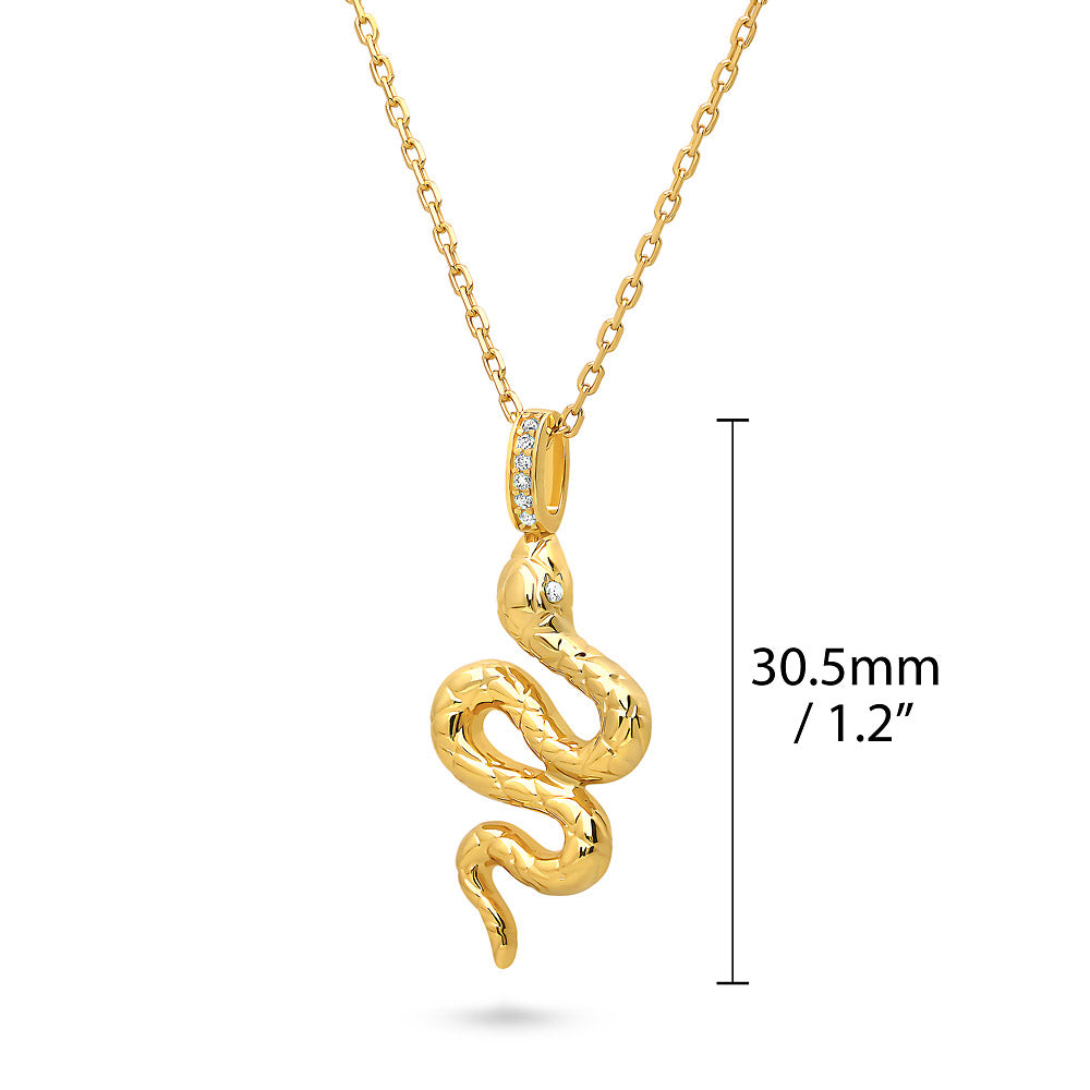 Front view of Snake CZ Necklace and Earrings in Sterling Silver, Yellow Gold Flashed