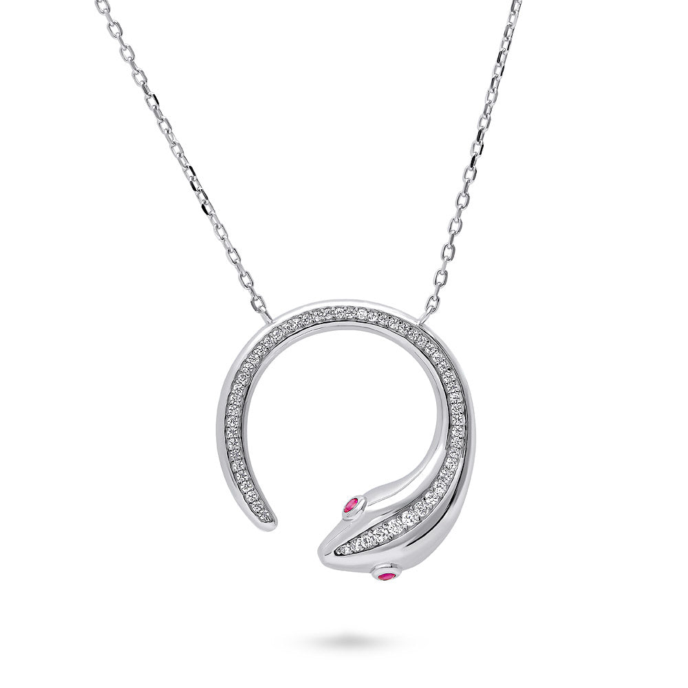 Snake CZ Pendant Necklace in Sterling Silver, Rhodium Plated