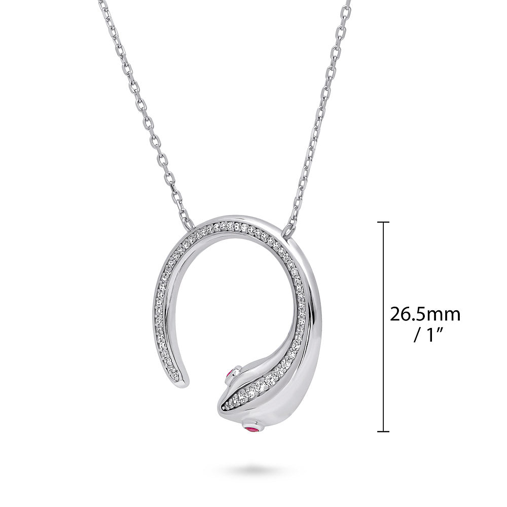 Front view of Snake CZ Medium Necklace in Sterling Silver, Rhodium Plated