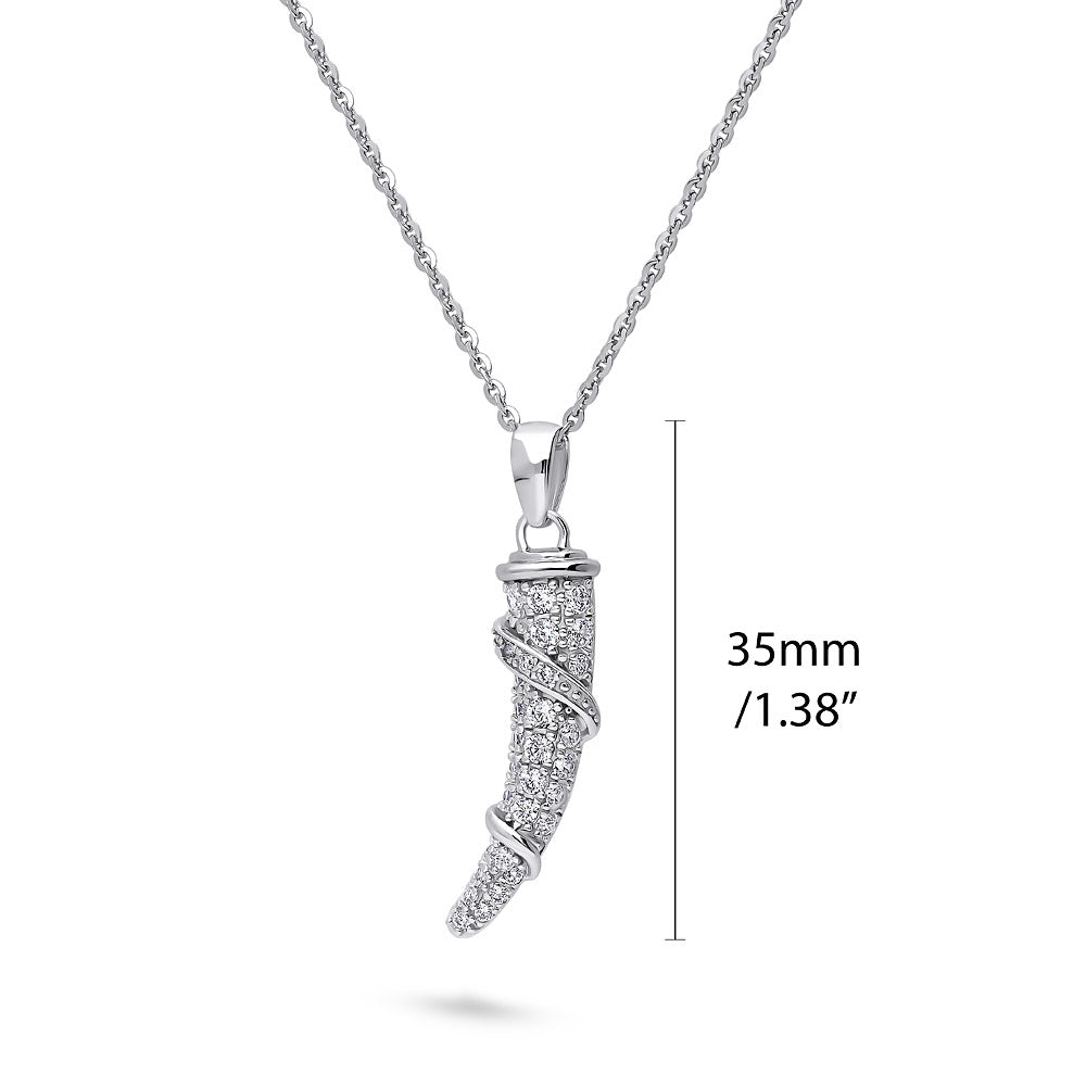 Front view of Horn CZ Pendant Necklace in Sterling Silver