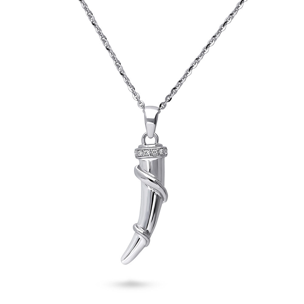 Horn CZ Medium Necklace in Sterling Silver, Rhodium Plated